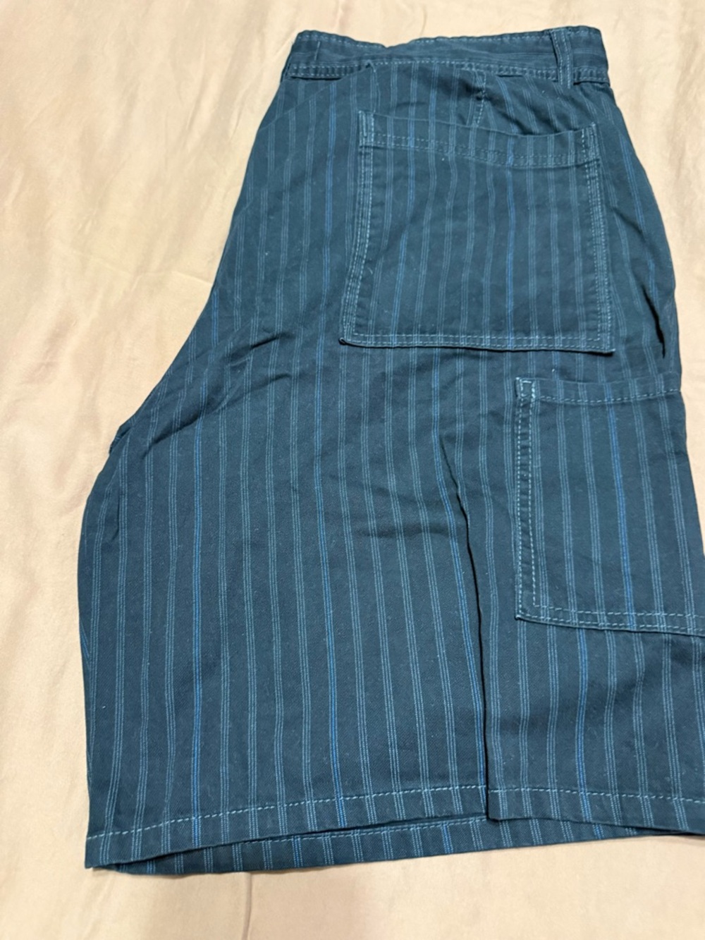 OP Black Pinstripe Pants with Blue Waistband Accent